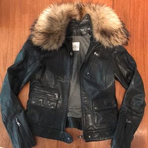 SAM leather jacket with removable fur collar